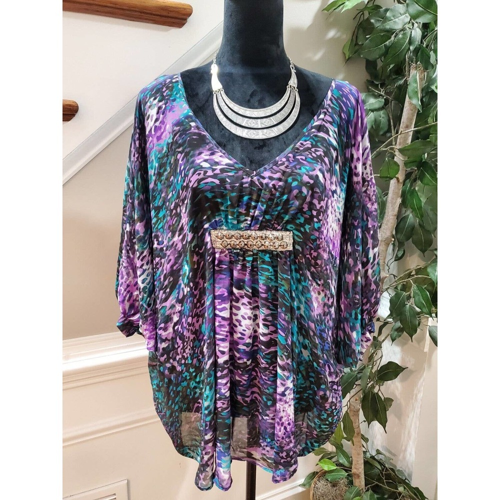 Jennifer Lopez Women's Multicolor Polyester V-Neck 3/4 Sleeve Top Blouse Size S